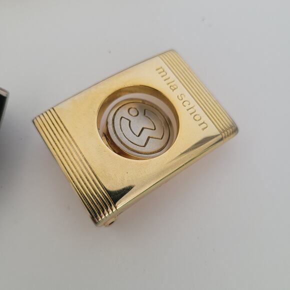 Mila Schon Aquascutum Gold Black Metal Belt Buckle Logo Slim Vintage Lot 3 Bundl - Picture 3 of 6
